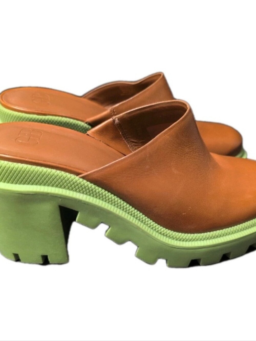 Gianni Bini Orange and Lime Green Chunky Clog Mules - Picture 3 of 8